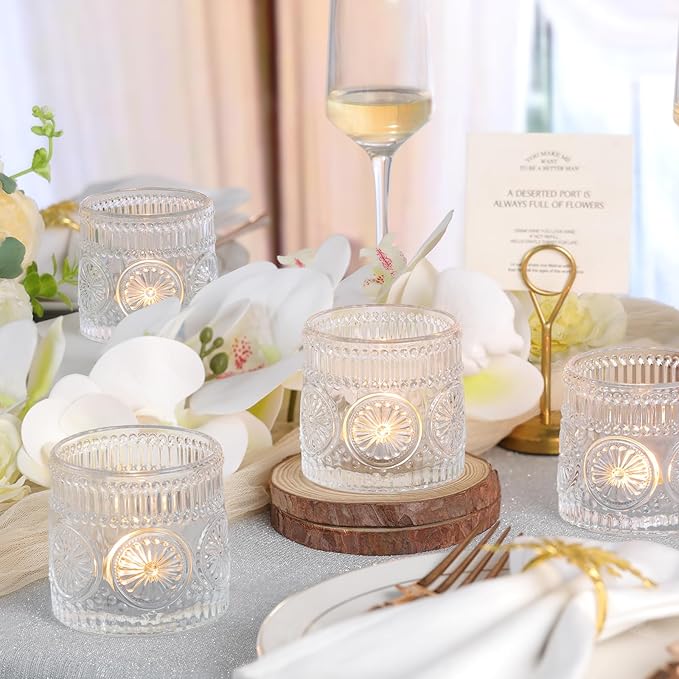 6Pcs Large Votive Candle Holders Clear Glass Tealight Candle Holders for Wedding, Table Centerpiece, Party, Birthday, Home Decor