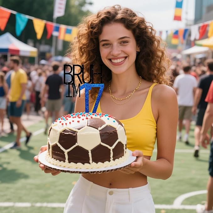 Bruh I'm 17 Cake Topper - Bro I'm 17, Happy Sweet 17 Ornament for Boys' 16th Birthday Party Supplies (blue 17)