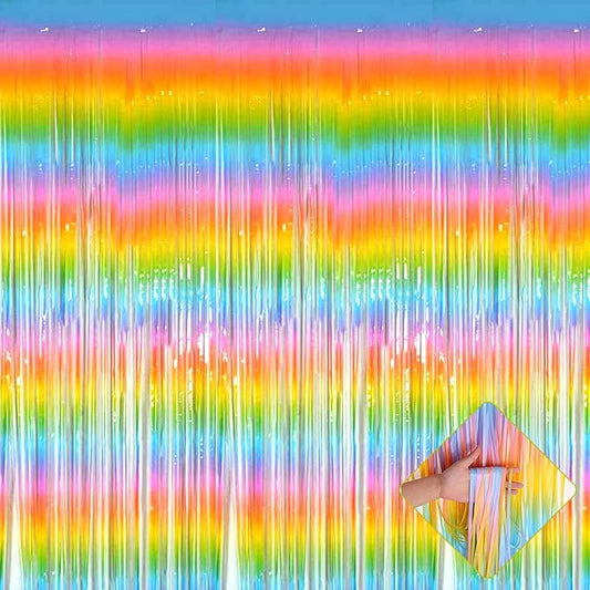 4 Pack 3.2Ft x 9.8Ft Macaron Rainbow Foil Fringe Curtain Backdrop, Foil Fringe Streamers Curtains for Party, Photo Booth Props, Birthday, Wedding, Christmas Party Decoration Supplies