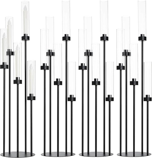 39.8''Matte Black Candle Holder with Acrylic Shades Tall 5 Arm Candelabra Black Table Centerpiece for Wedding Living Dining Room Fireplace Decoration Fit 0.98''LED Taper Candle