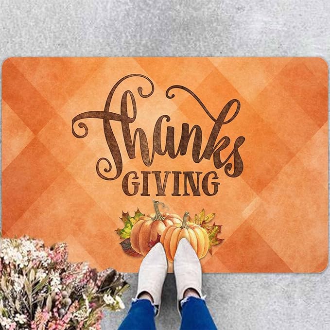 InterestPrint Thanksgiving Doormat Fall Door Mat, Pumpkin Welcome Mats Outdoor Autumn Doormats for Front Door Decorations Autumn Harvest Vintage Thanksiving