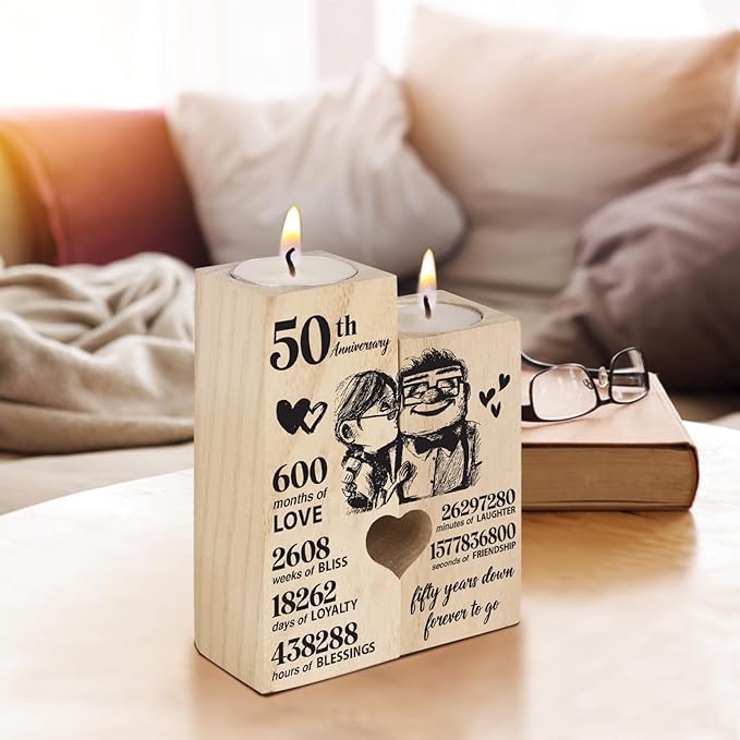 50th Golden Anniversary Candlestick - Couples Gift for Fifty Years Together
