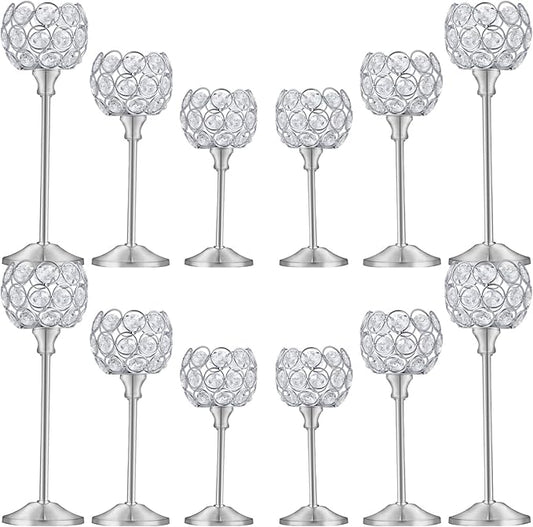 Crystal Candle Holders Set of 16 for Wedding Centerpieces Gold Or Silver Candle Holders Bulk Decorative Tealight Candle Holder for Wedding, Party,Table Centerpieces Decoration (Silver, 4Sets(12 Pcs))
