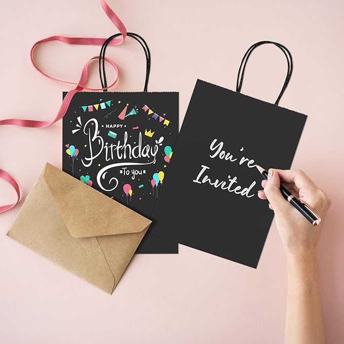 METRONIC 100 Pack 5.25x3.75x8 Small Black Gift Bags, Kraft Paper Bag with Handles, Shopping Bags for Small Business, Boutique, Gift Wrap Bulk