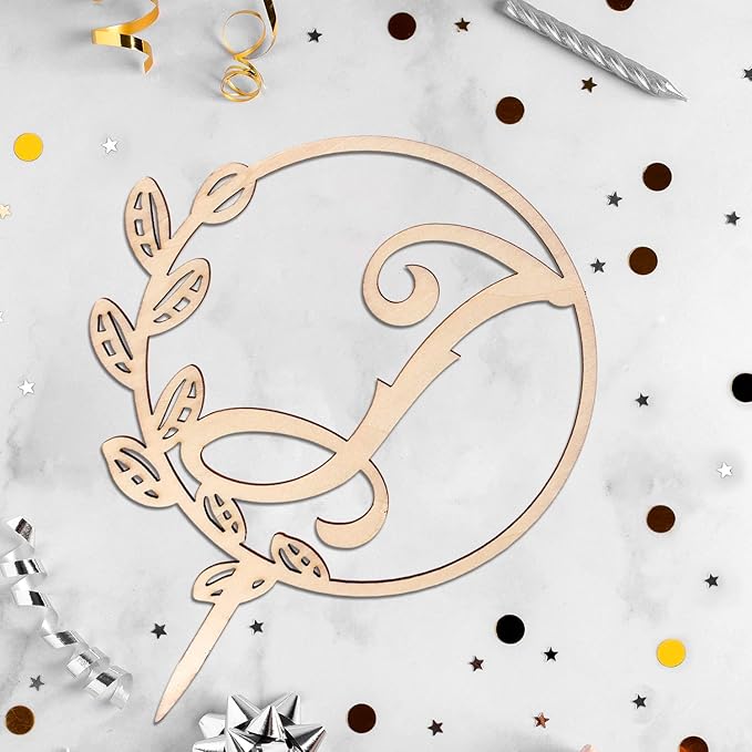 LINGTEER Personalized Inital Letter I Wooden Cake Topper Perfect for Birthday Rustic Wedding Anniversary Party Keepsake Decoration