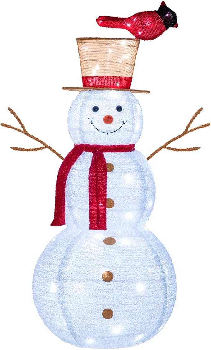 NALONE 4FT Lighted Snowman Christmas Decoration, Cool White Collapsible Snowman with LED Lights and Timer for Outdoor Yard Home