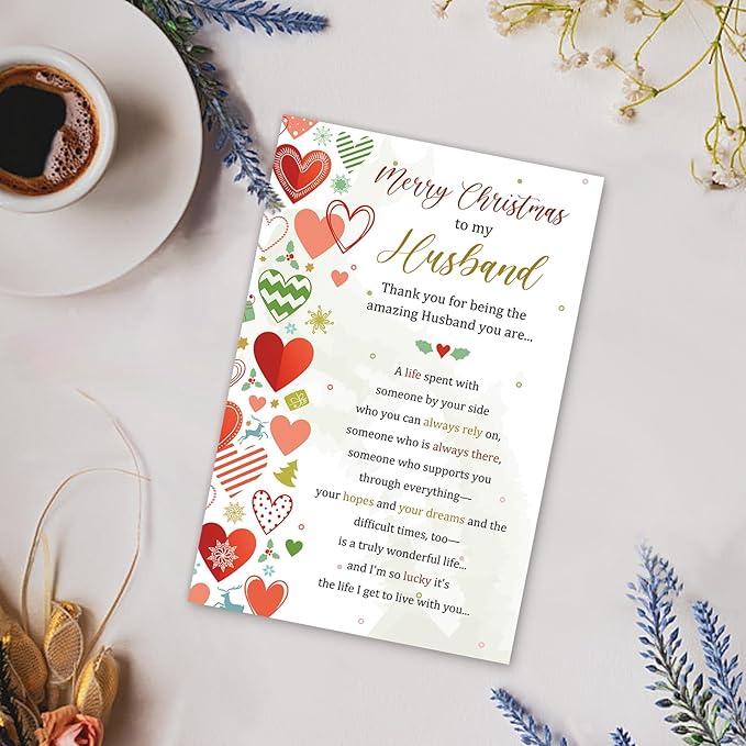 Sweet Poem Christmas Card for Husband, Heartfelt Holiday Card Gift Ideal from Wife, Merry Christmas To My Husband