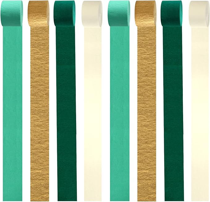 Sage-Green Ivory Gold Party-Decorations Streamers - 8 Rolls Safari Jungle Birthday Baby Bridal Shower Wedding Bachelorette Engagement Crepe Tissue Paper Streamer Garland Decor Panduola