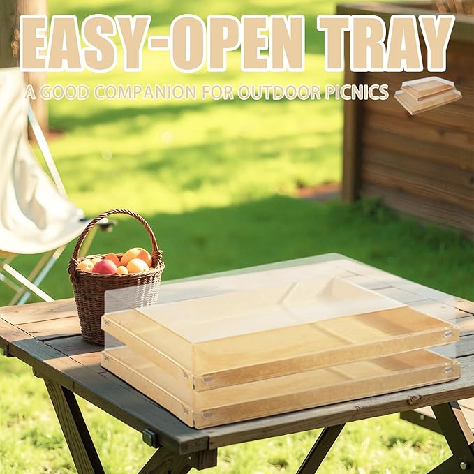 5 Pack 11" x 7.5" Serving Trays Sets Catering Trays with Lids, Paper Charcuterie Boxes with Clear Lids, Party Platters Take Out Food Containers for Snacks Fruit Cookies Dessert Sandwiches