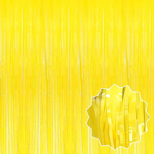 3 Pack Macaron Yellow Foil Fringe Curtains Backdrop, 3.28 x 8.2 Ft Metallic Streamers Tinsel Curtains Background for Photo Booth, Birthday, Christmas, Halloween, New Year Party Decorations