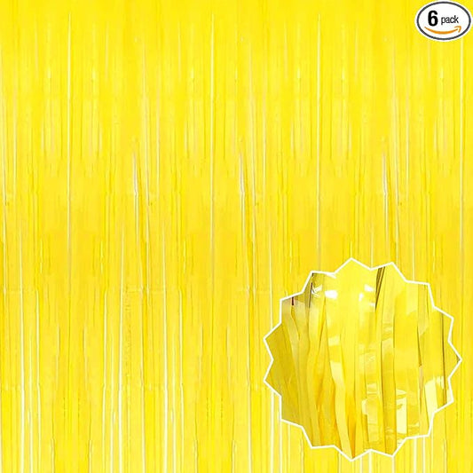 6 Pack Macaron Yellow Foil Fringe Curtains Backdrop, 3.28 x 8.2 Ft Metallic Streamers Tinsel Curtains Background for Photo Booth, Birthday, Christmas, Halloween, New Year Party Decorations