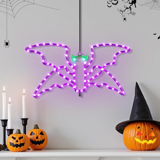 Halloween LED Bat Light, Single Hanging Bat, Indoor & Outdoor Halloween Decor, 4 Light Modes, Timer Function, Perfect Yard & Party Decoration