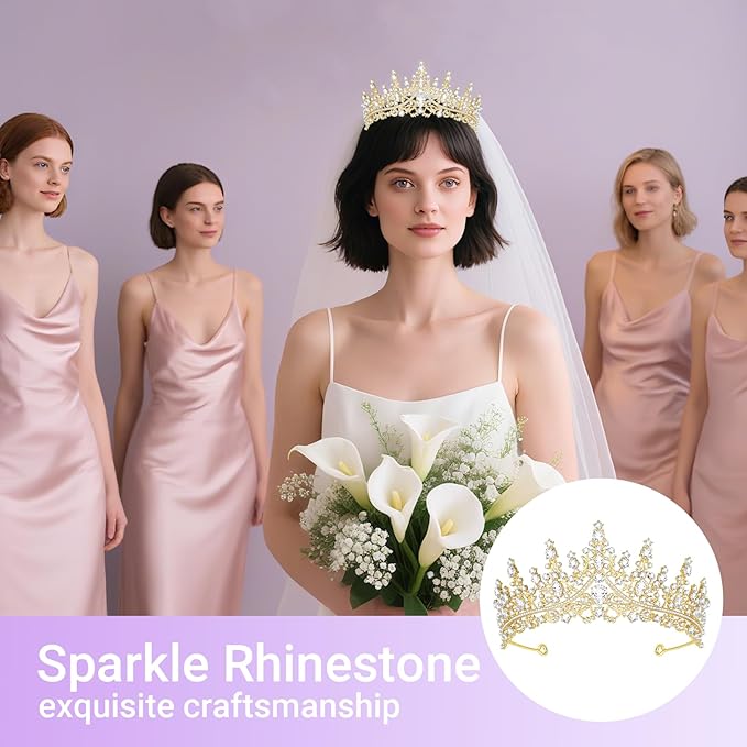 Tiara Crown for Women, Queen Tiara for Birthday Prom Bridal Party Custome Gold