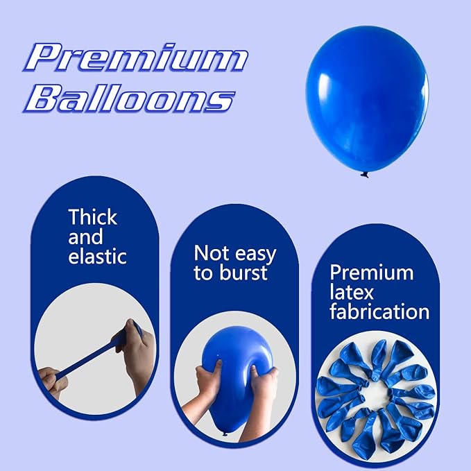 Royal Blue Balloons 145pcs Different Sizes 5in 10in 12in 18in Round Latex Blue Balloon Helium Arch Kit Garland for Graduation Wedding Baby Shower Birthday Party Decoration
