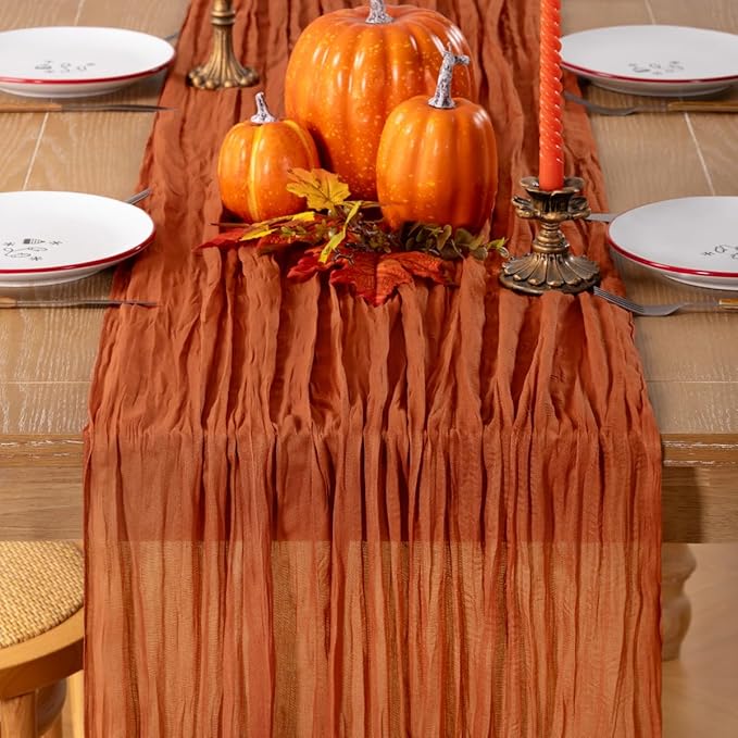Fall Table Runner Terracotta Cheesecloth Table Runner 10FT Farmhouse Table Runners 120 Inches Table Decor Thanksgiving Dining Room Centerpiece Wedding Boho Baby Shower Birthday