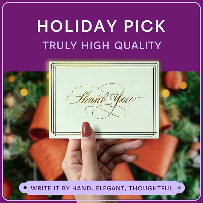 ukee's 100-Pack Luxury Thank You Cards with Envelopes Bulk - Blank Thank You Cards | Dual Gold Foil Calligraphy & Borders, 4 Colors w/Gift Box For Wedding Notes/Small Business/Baby & Bridal Shower, 3.5x5 Inches
