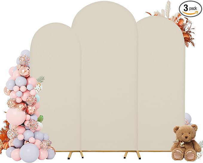 Wedding Arch Covers Arch Backdrop Cover Arch Stand Covers 7.2FT 6.6FT 6FT Set 3 Arch Cover Spandex Fabric Stretchy Backdrop for Wedding Birthday Party Decoration Baby Shower (Off-White)