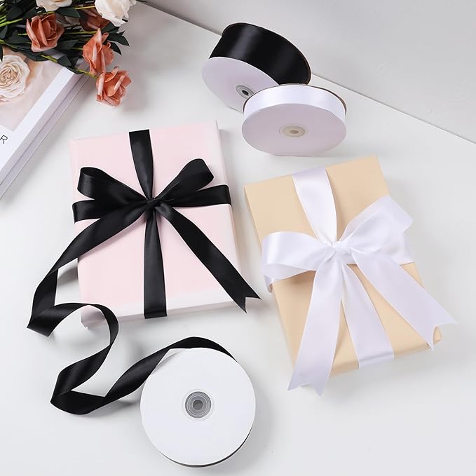 1 Inch x 50 Yards Single Face Solid Color Satin Ribbon Roll, Ribbons Great for Gift Wrapping, Crafts, Wedding Party Decoration, Hair Bows Making and Other Sewing Projects (1" X 50 Yards, White)