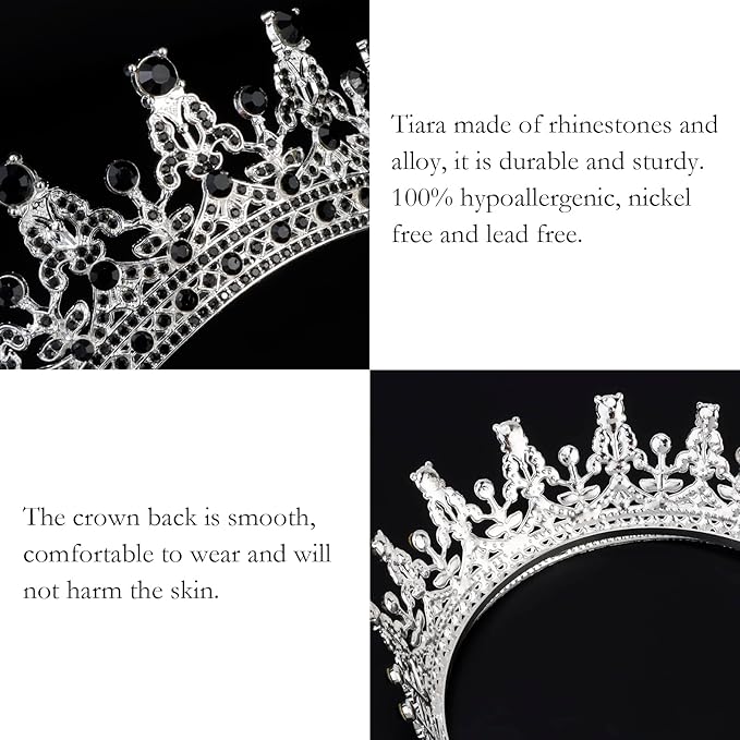COCIDE Black Tiaras and Crowns for Women - Queen Crown Princess Tiara for Girls - Rhinestones Party Bridesmaids Wedding Halloween Costume Cosplay Gift