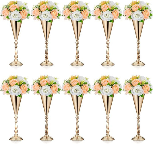 Amylove 10 Pcs Wedding Centerpieces Tall Vases - 21.7 Inch Gold Crystal Geometric Flower Stand, Elegant Table Decor for Wedding Reception, Party, Banquet, Hotel Decorations (16.5 Inch,Classic)