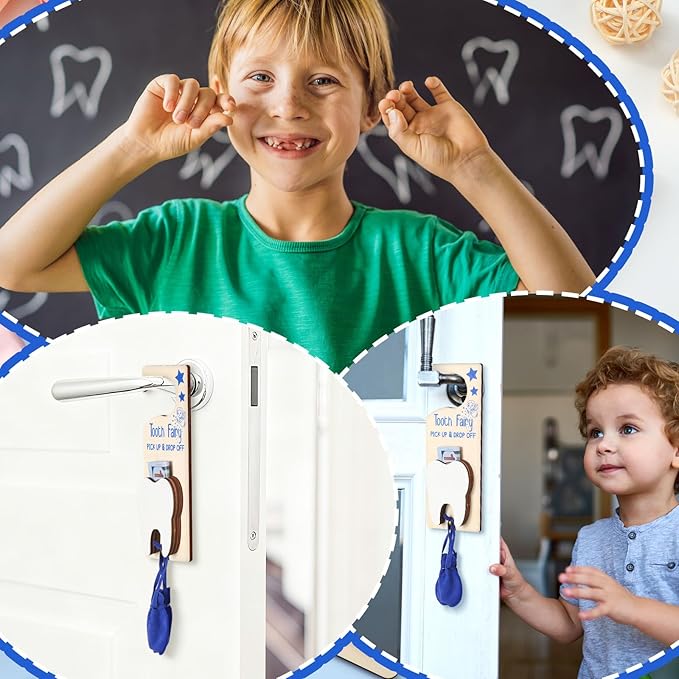 Tooth Fairy Holder Bag Door Hanger with Money Slot Keepsake Bottle Velvet Pouch Teeth Fairy Box Encourage Gift for Lost Teeth Boy Girl Milk (Classic,Dark Blue)