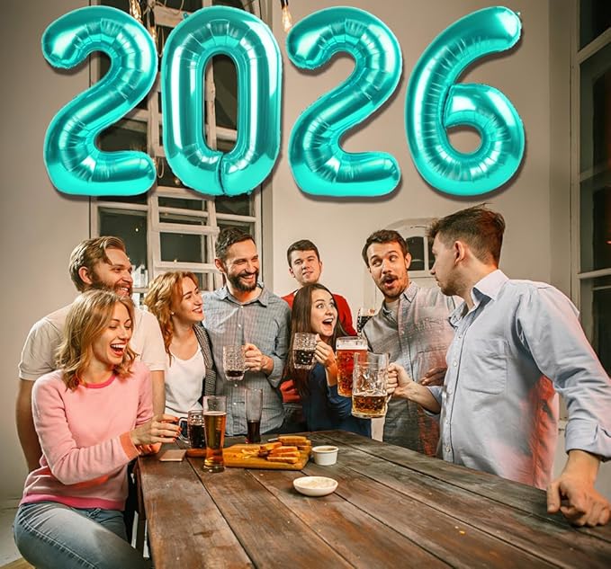 2026 Balloon - Teal Birthday Number Balloons, 40 Inch Large Foil Balloons for Men Women Boys Girls Teal Themed Birthday Decorations，Number 2026 Balloon