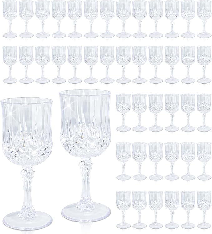 48 PCS Plastic Wine Glasses 7oz,Clear Plastic Goblets Drinkware Glasses, Acrylic White Wine Glasses, plastic water goblets for Wedding Wine Bar Juice Grand Event Party (48 Transparent)