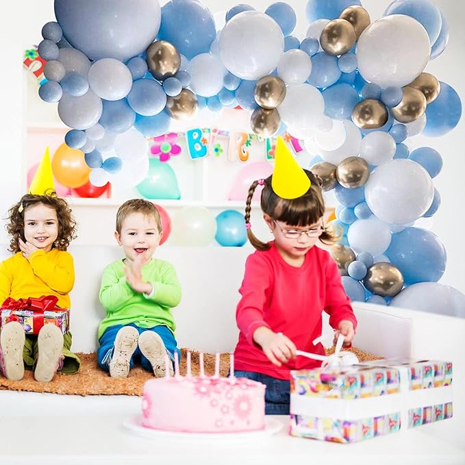 DIY Balloons Garland Kit Blue White and Gold Balloons for Wedding Birthday Festival Party Decoration with Balloon Strip Tape, Adhesive Dots