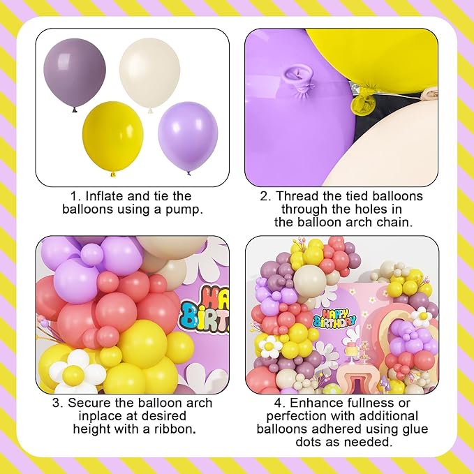 Dusty Pink Purple Balloons Arch Yellow White Balloon Groovy Theme Birthday Party Decorations Pastel Purple Beige Latex Helium Balloons Flower Disco Party Decor Wedding Baby Shower