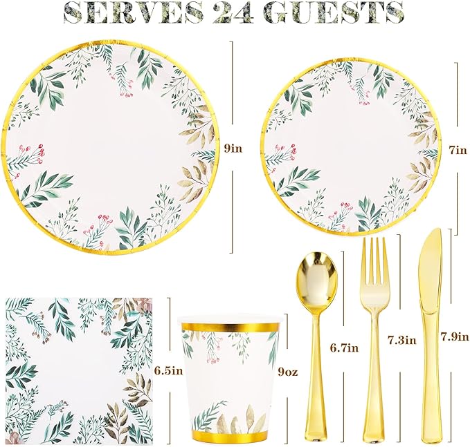 Sage Green Party Plates and Cups and Napkins Sets,Green Paper Plates Party Supplies Include Green Plates Napkin Cup Plastic Spoon Fork Knive for Baby Shower,Engagement Party Decorations,Serves 24