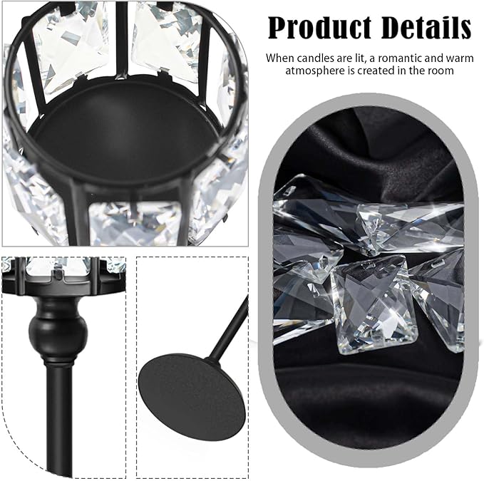 Set of 3 Cup Crystal Tealight Candle Holders, Centerpieces for Table Wedding Centerpieces Crystal Decorative Tealight Candle Dining Table Candle Holder Decor for Party (8.7"+10.6"+12.2", Black)