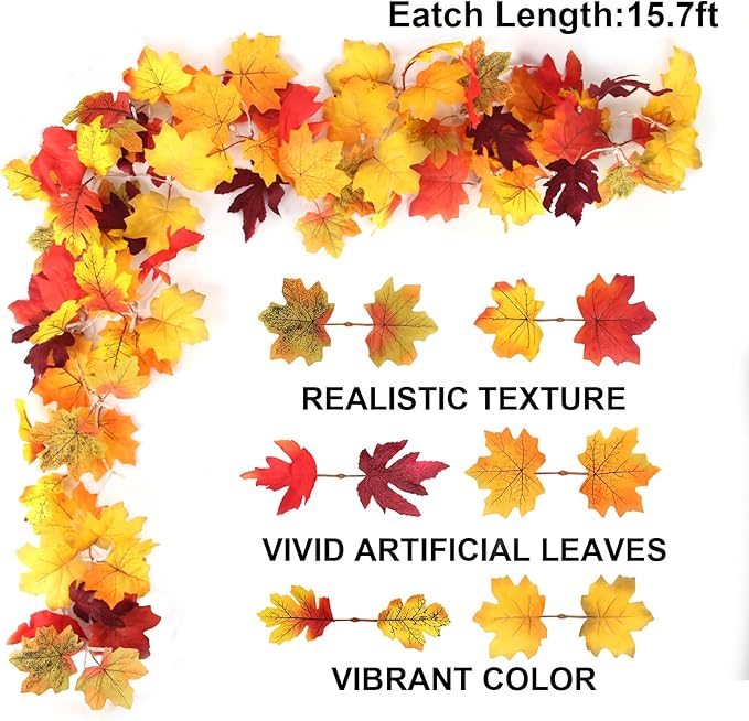 AKIT Fall Decor Lighted Fall Garland 45 LED Outdoor String Lights Waterproof with Timer - Thanksgiving Fall Decorations for Home Halloween Garland for Mantle Indoor