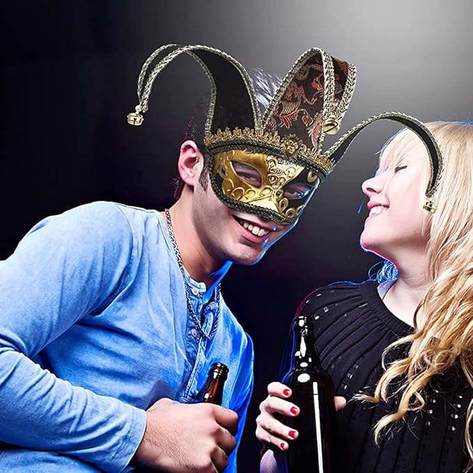 KIPETTO Venetian Jester Mask Masquerade Vintage Half Face Masks for Mardi Gras Halloween Cosplay Musical Party