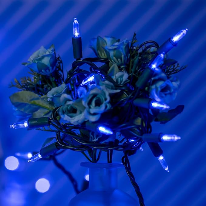 YULETIME Blue LED Christmas Lights 200 Count 50 ft, Pack of 2 Strands 25 ft 100 Lights UL Certified String Light Set (Blue)