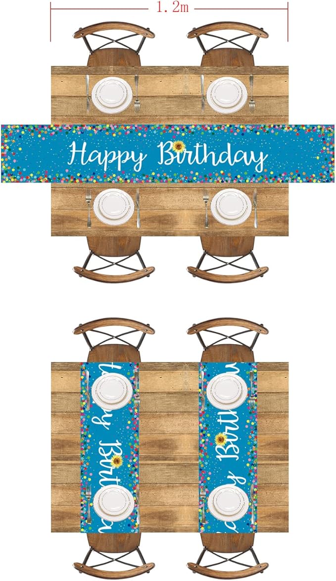 Letjolt Happy Birthday Table Runner 72 Inches Birthday Centerpieces for Tables Birth Day Party Sign Polka Dots Table Decoration, Blue