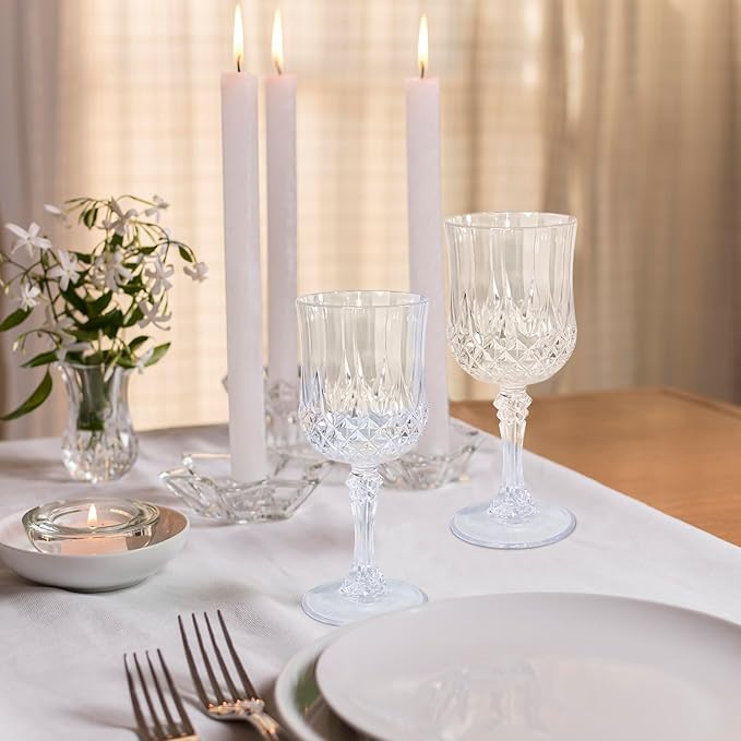 48 PCS Plastic Wine Glasses 7oz,Clear Plastic Goblets Drinkware Glasses, Acrylic White Wine Glasses, plastic water goblets for Wedding Wine Bar Juice Grand Event Party (48 Transparent)