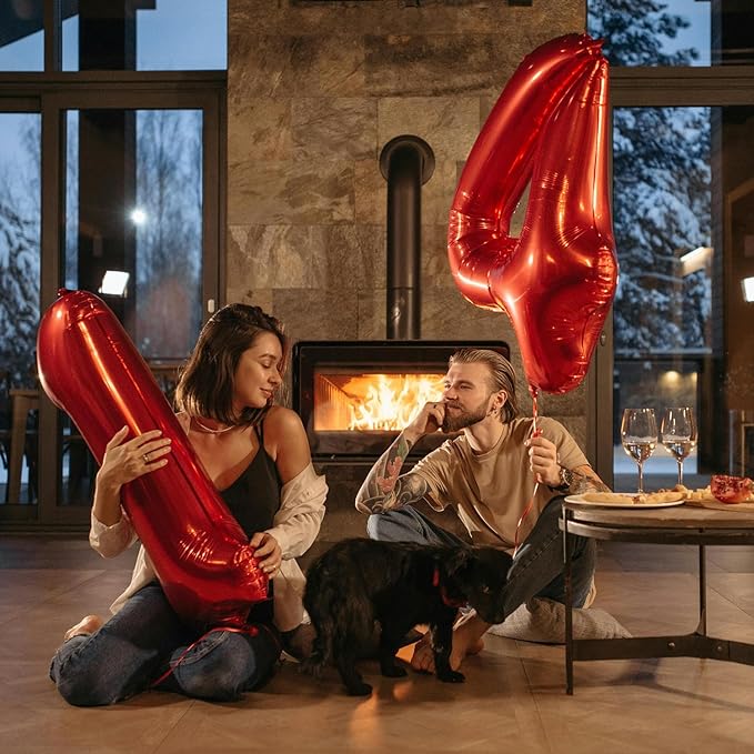 Smlpuame 40 inch Number Balloon 0-9 Red Large Number 14 Balloons,Digital Balloons for Birthday Party Celebration Decorations Supplies, Helium Foil Number Balloons for Wedding Anniversary