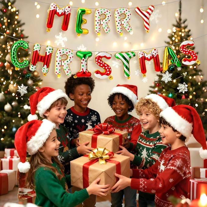 16 Inch Merry Christmas Balloons 14 PCS Red and Green Balloons Banner Candy Cane Gingerbread Xmas Letter Aluminum Mylar Foil Balloon Decorations Backdrop Hanging Party Favors Supplies Indoor Outdoor