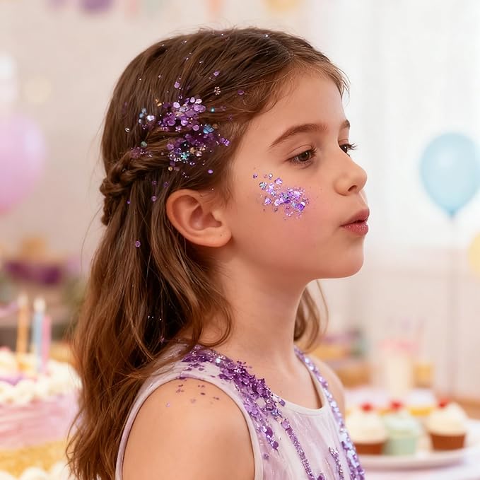 Mysense Lavender Body Glitter Stick, Light Purple Face Hair Glitter Gel for Kids, Festival Rave Outfit Accessories for Women, Sparkling Mermaid Sequins Chunky Glitter Makeup, 0.56oz