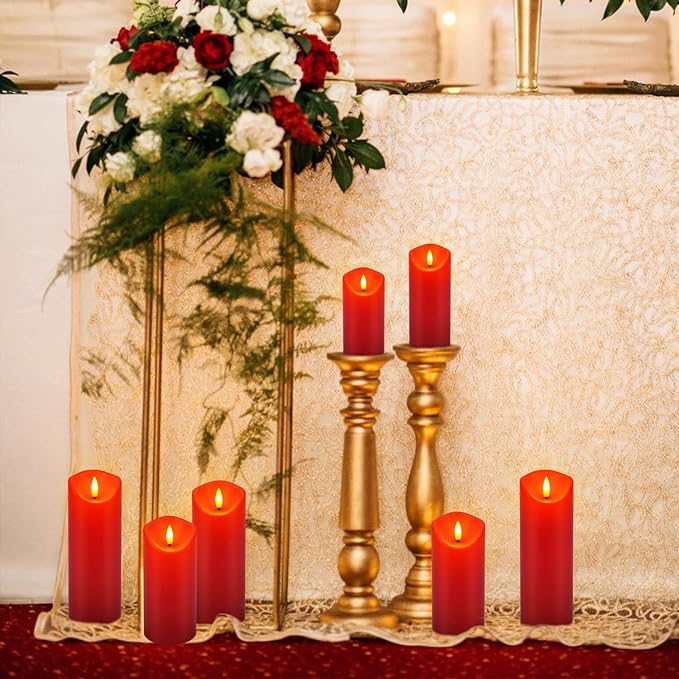 LED Flameless Candles with Remote, Set of 24 Red Flickering Candles, Battery Operated Realistic Pillar Candles for Halloween, Christmas, New Year, Home Decor, Parties