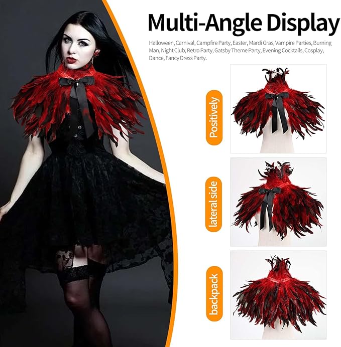 Gothic Natural Feather Shrug Feather Shawl Wrap Cape Victorian Collar for Halloween Cosplay Party Costume Accessories
