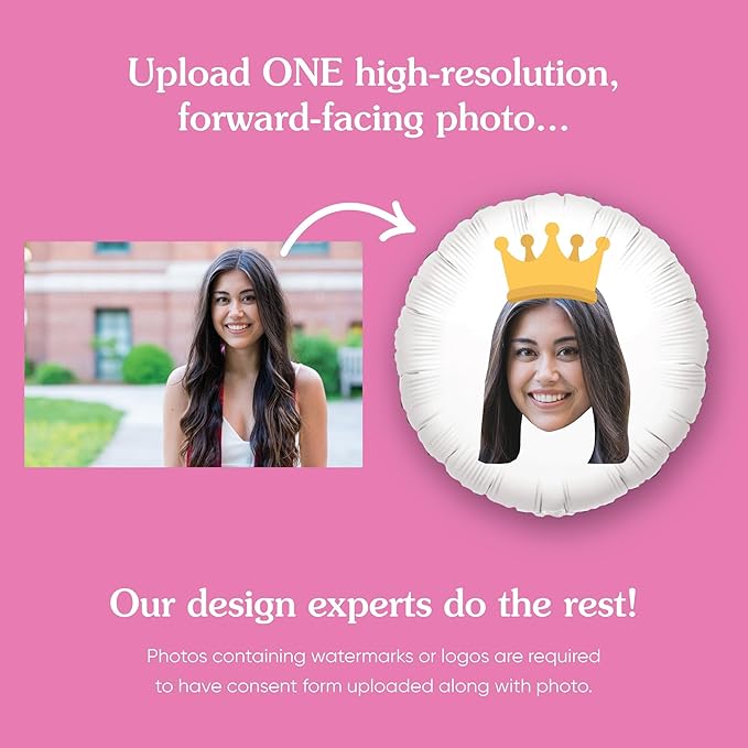 Big Dot of Happiness Personalized Crown Fun Face Photo Balloon, Kids Royal or Princess Birthday Party Decorations, Custom Double-Sided Circle Mylar, 1 Piece