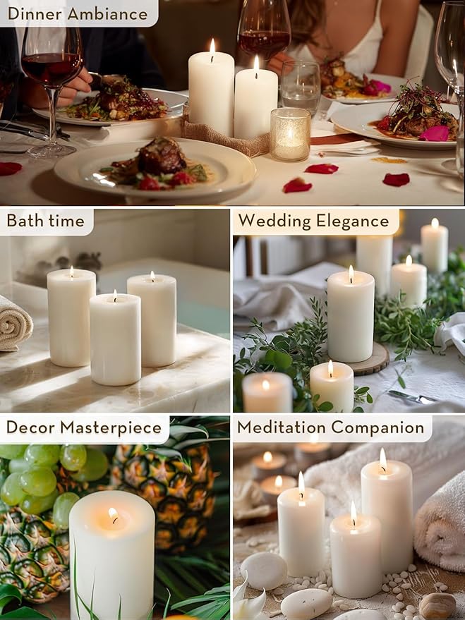 White Pillar Candles Set of 3,70 Hour Long-Lasting Clean-Burning,Unscented and Dripless,Large Candles Bulk (3x6 inch) for Weddings, Spas, Christmas Lights, Parties,Home Decor