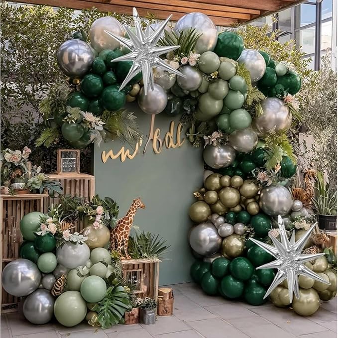 Emerald Green Gold Balloons Dark Green Silver Gold Balloon Arch Dusty Green Balloon Garland Kit for Birthday Wedding Anniversary Christmas New Year Party Decorations