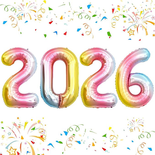 KALOR 42 Inch 2026 Rainbow Foil Mylar Number Balloons, Giant 2026 New Years Decorations for 2026 Happy New Year Eve and Graduations Party Supplies