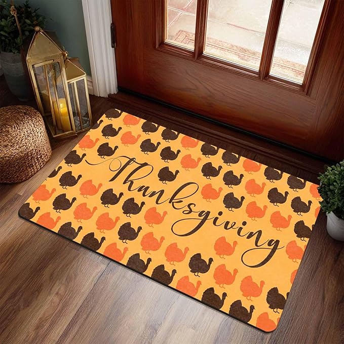 Fall Welcome Maple Leafs Decorative Door Mat, Autumn Thanksgiving Doormat for Indoor Outdoor Entrance Floor Mats,Fall Pumpkins Non Slip Harvest Vintage Decor Rubber Welcome Mats 16" x 24" Inch