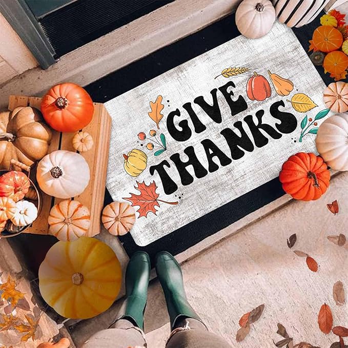 InterestPrint Fall Thanksgiving Door Mat, Autumn Maple Leafs Welcome Mat Non-Slip Entr Doormat Floor Mats Indoor Outdoor Home Living Room Kitchen Autumn Harvest Vintage Thanksiving Fall Decoration