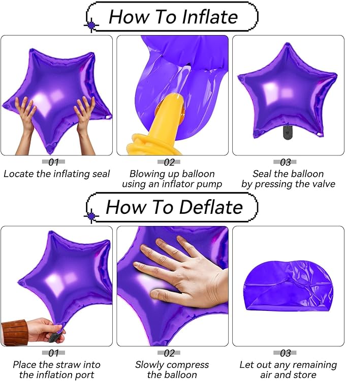 16 Pcs Pink Purple Blue Star Balloons, 22/18/10 Inch Foil Balloons, Four-Pointed Balloon for Girl Princess Mermaid Birthday Baby Shower Party Decorations