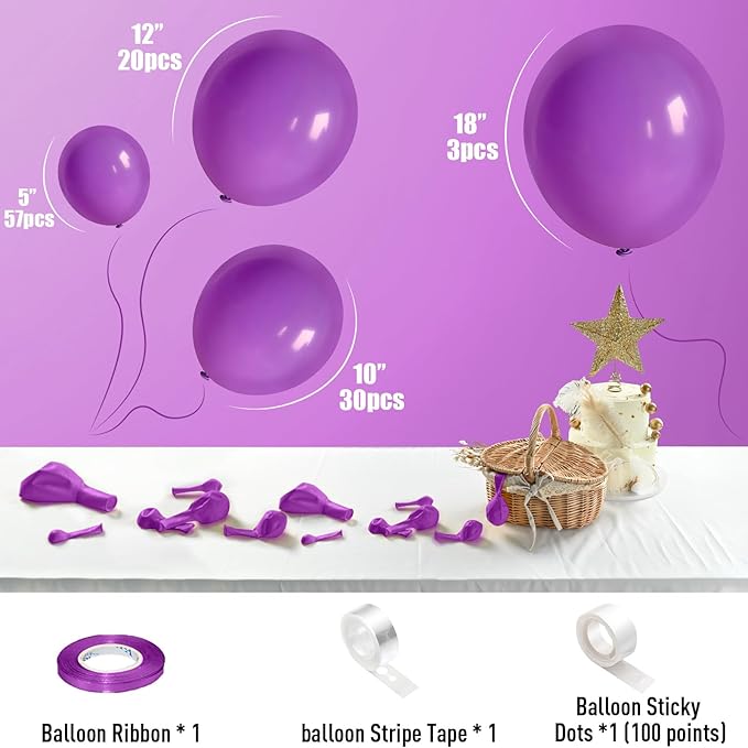 Purple Balloons, 113Pcs Different Sizes Lavender Balloon Garland Arch Kit, 5 10 12 18inch Lilac Latex Helium Balloons Dark Purple Butterfly Party Balloons for Birthday Wedding Halloween Decorations