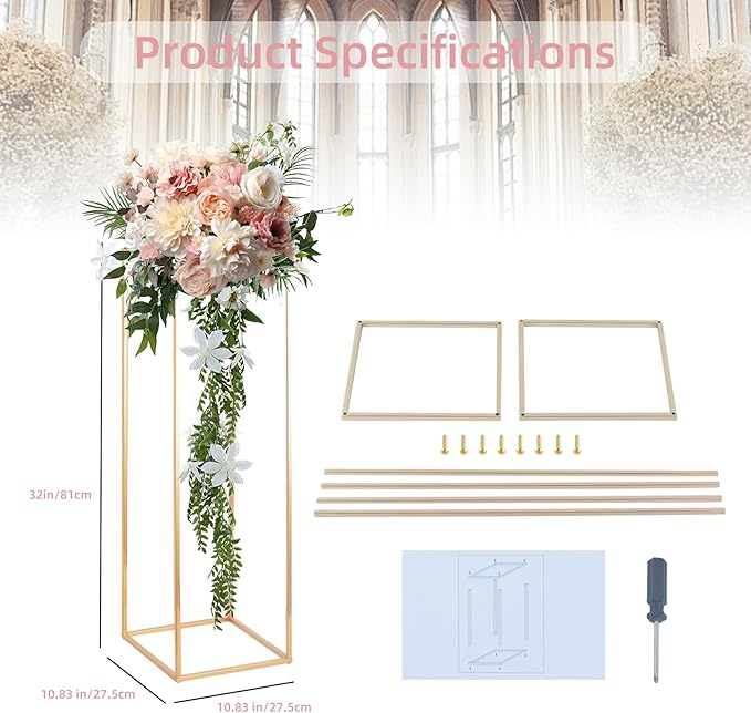32in Tall Metal Column Wedding Flower Stand - 10pcs Large Centerpieces for Event Party Home Decorations, Gold